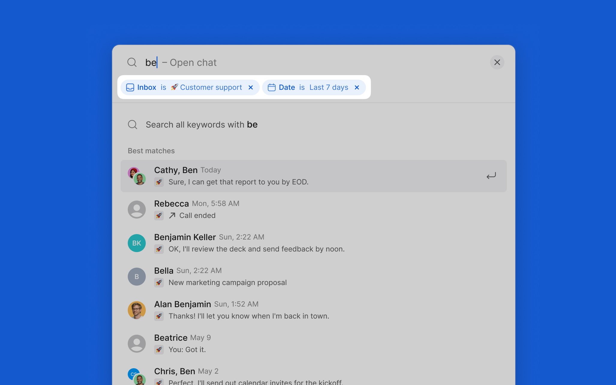 Lancer une recherche sur le Web ou l’application de bureau dans Quo