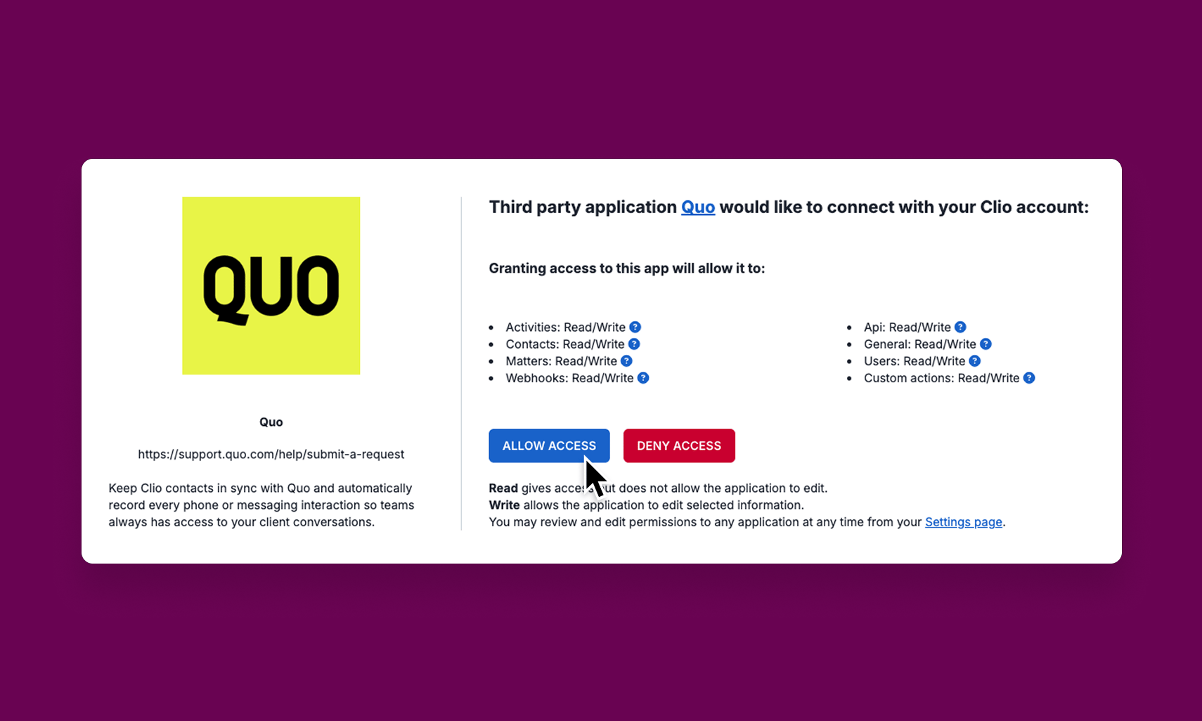 Authorize Clio to connect