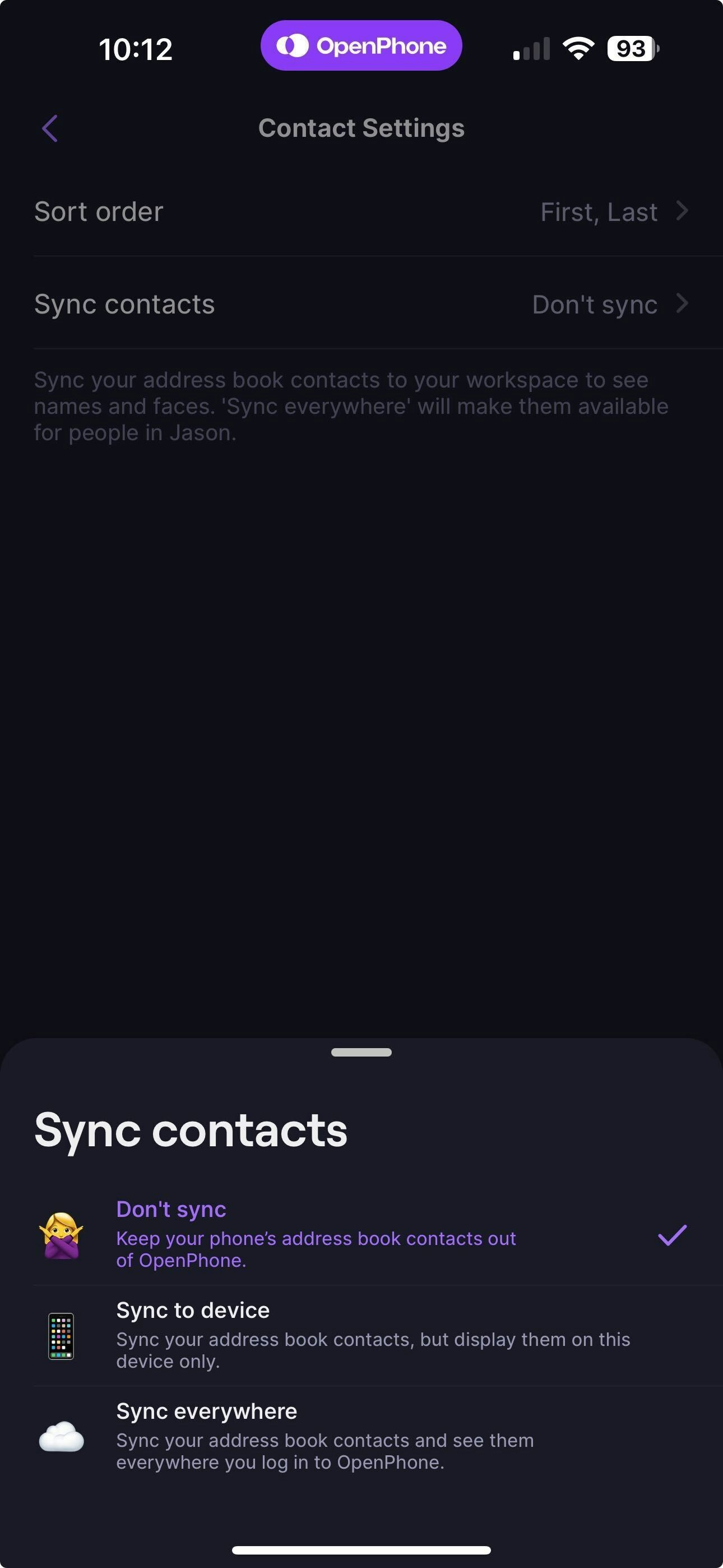 Opciones de sincronización de contactos en iOS