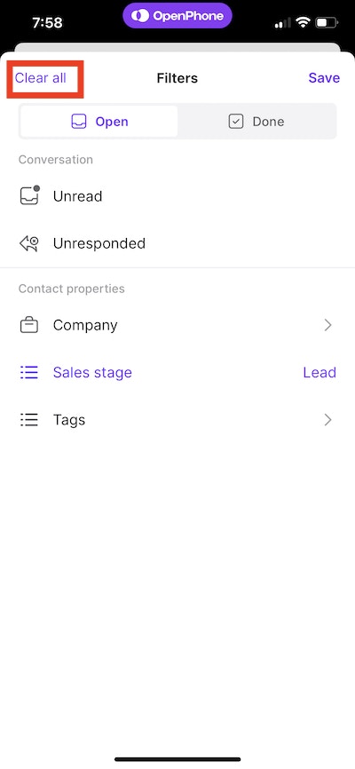 Clearing filters on iOS