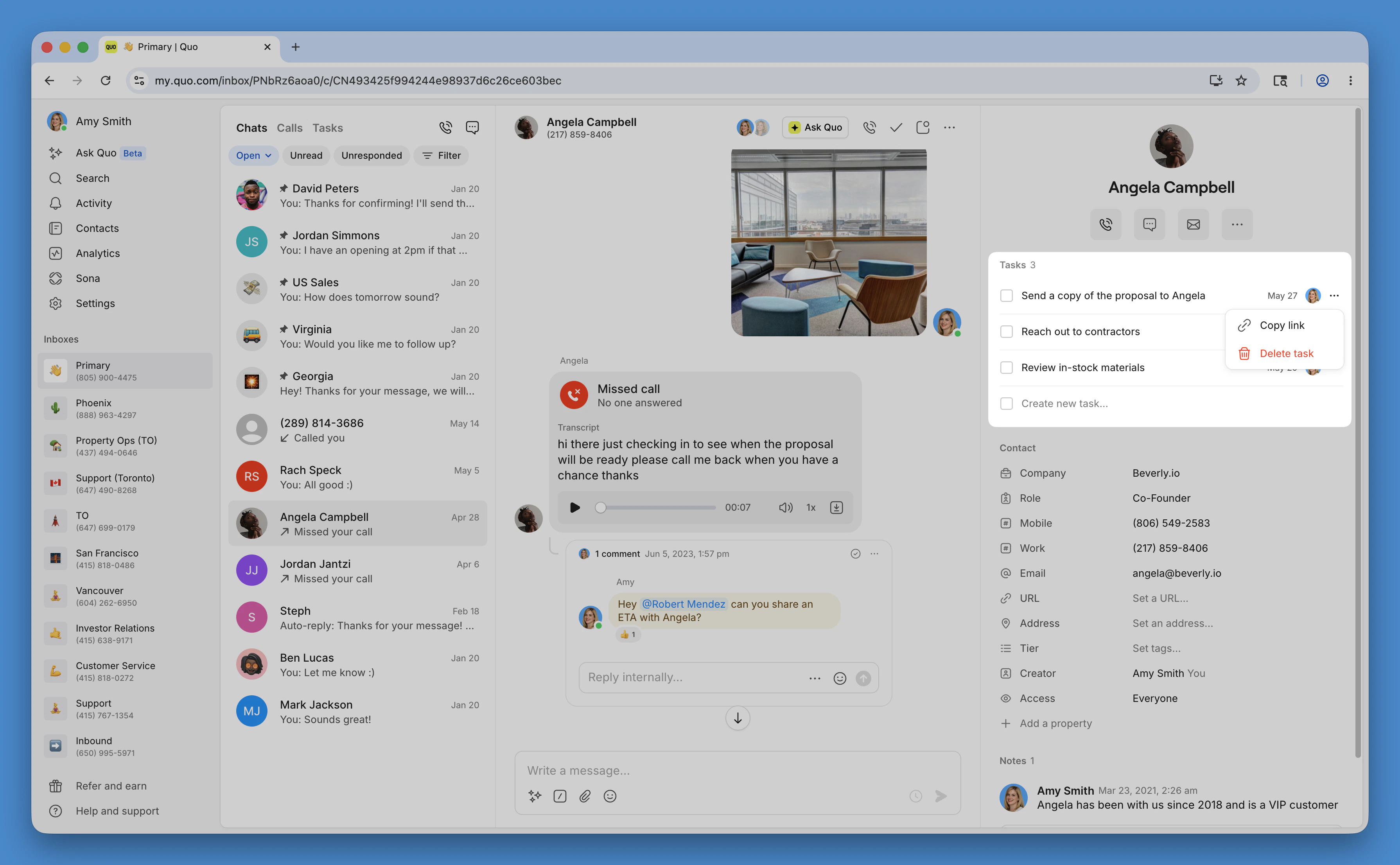 Manage tasks from the inbox