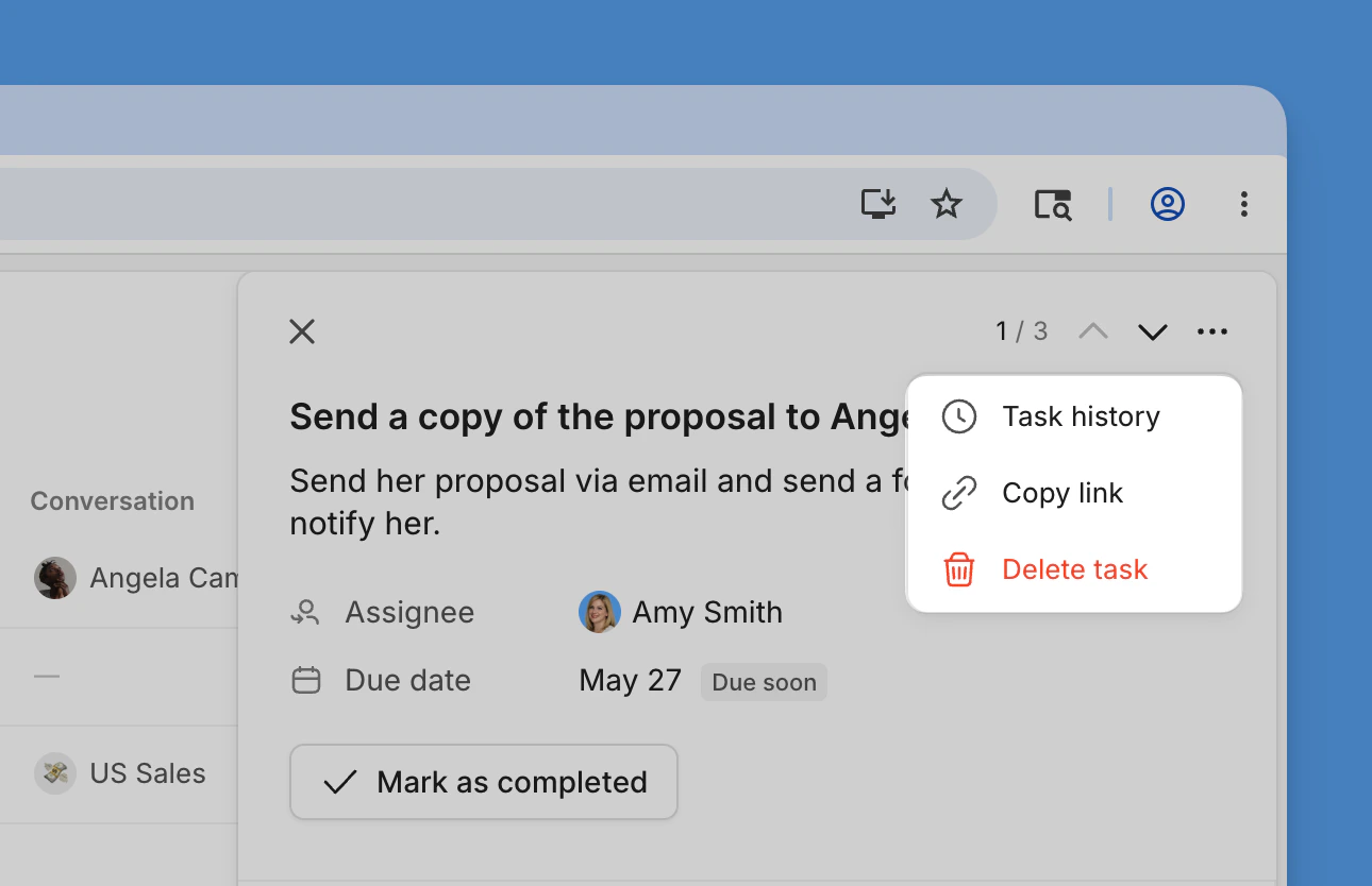 Copy link, delete a task or view history