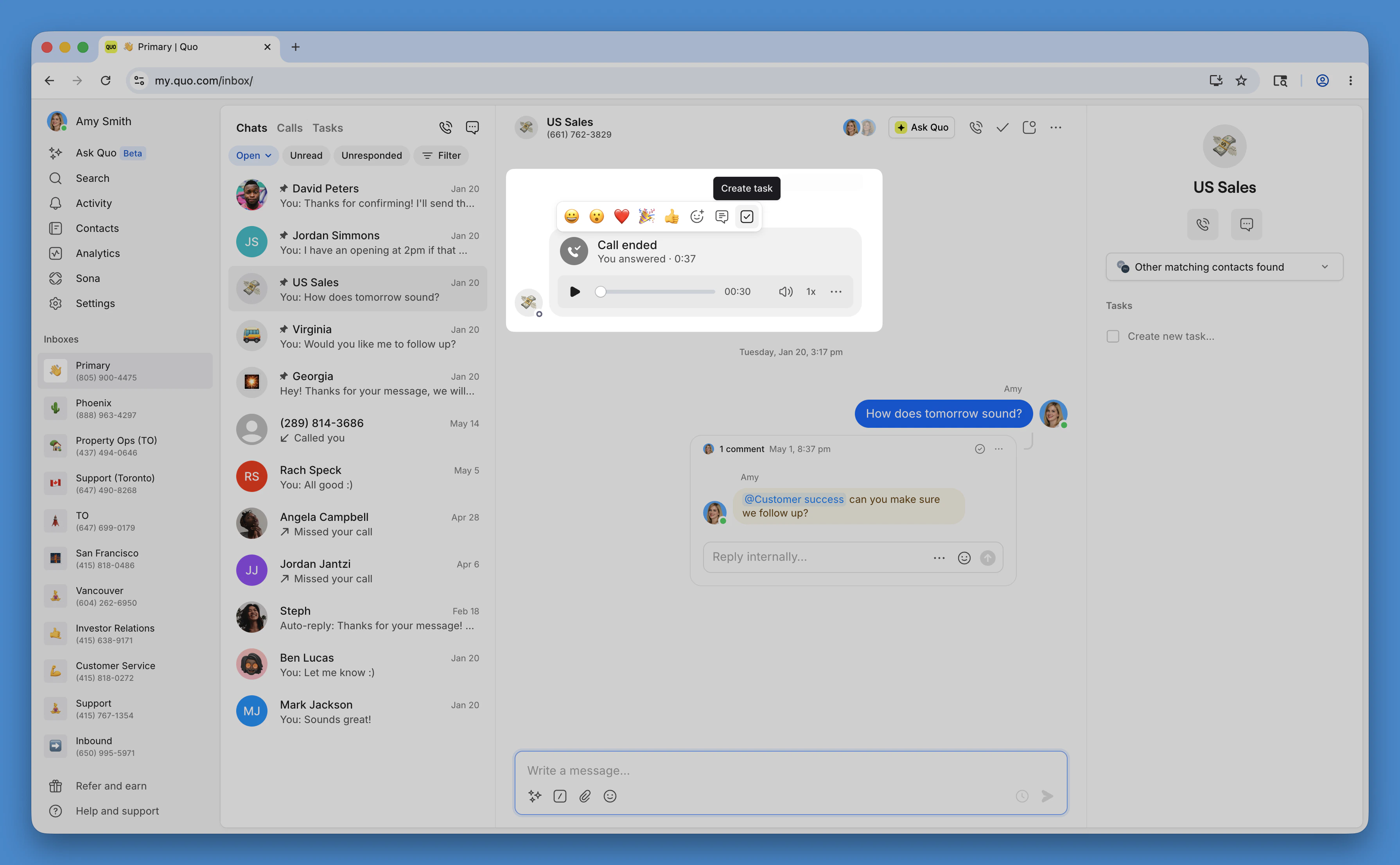 Create a task from a call or message
