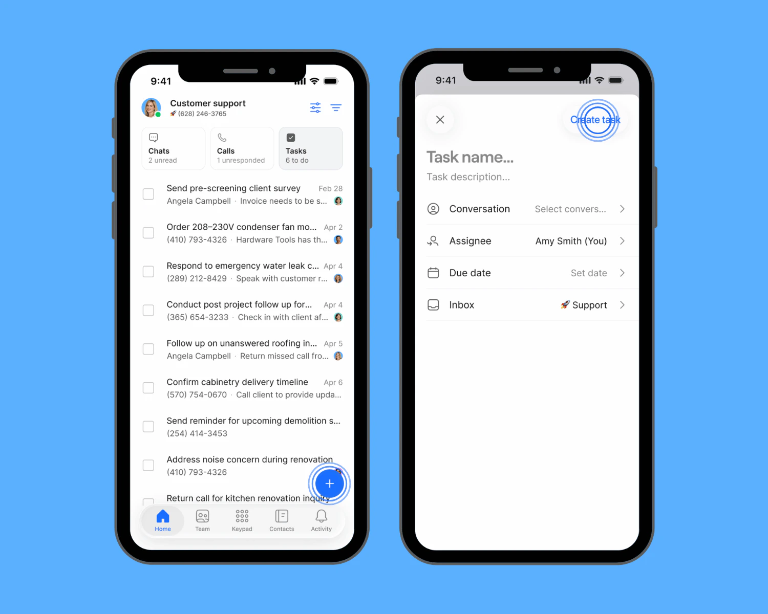 Create a task from the mobile inbox