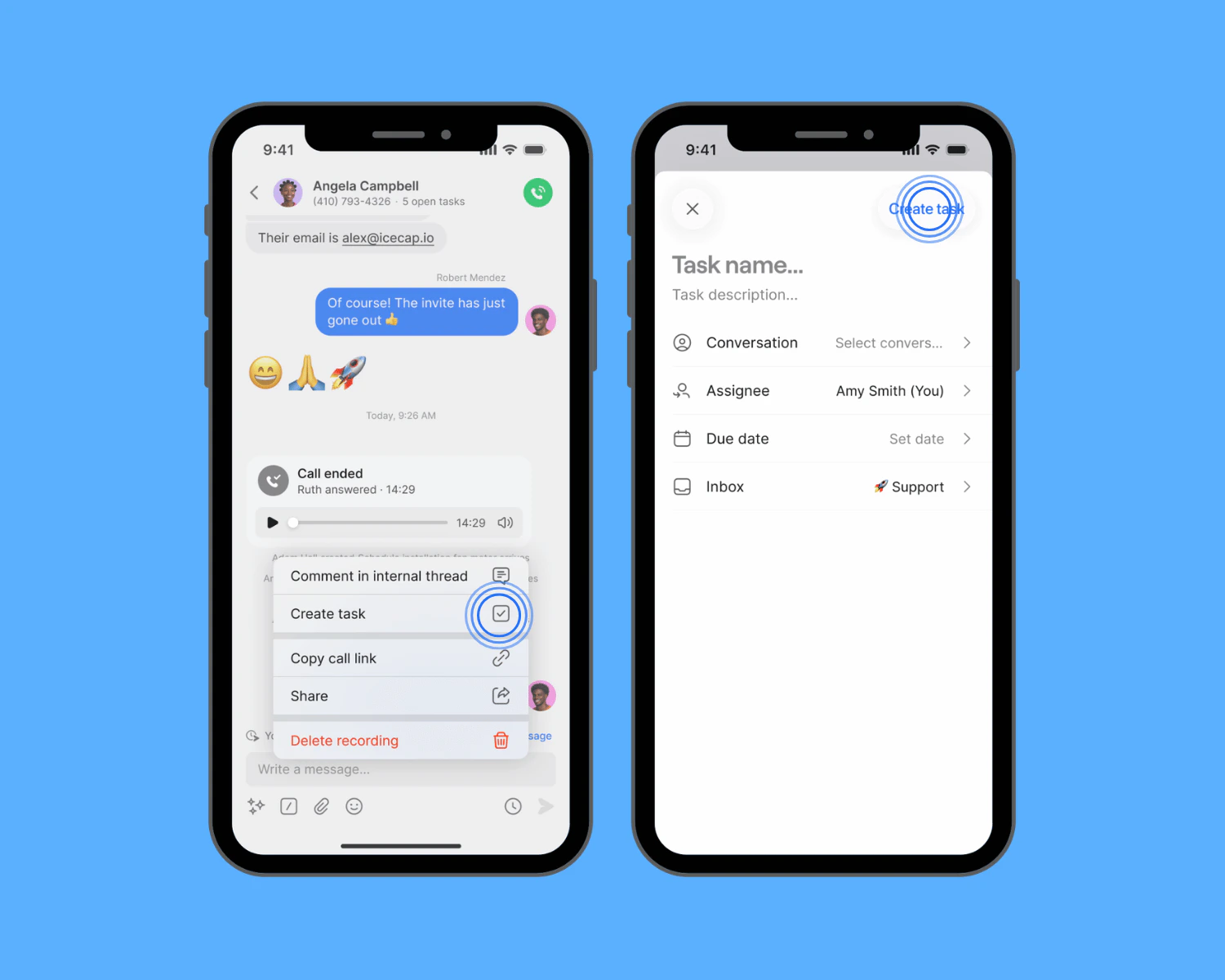 Create a task on mobile from a call or message