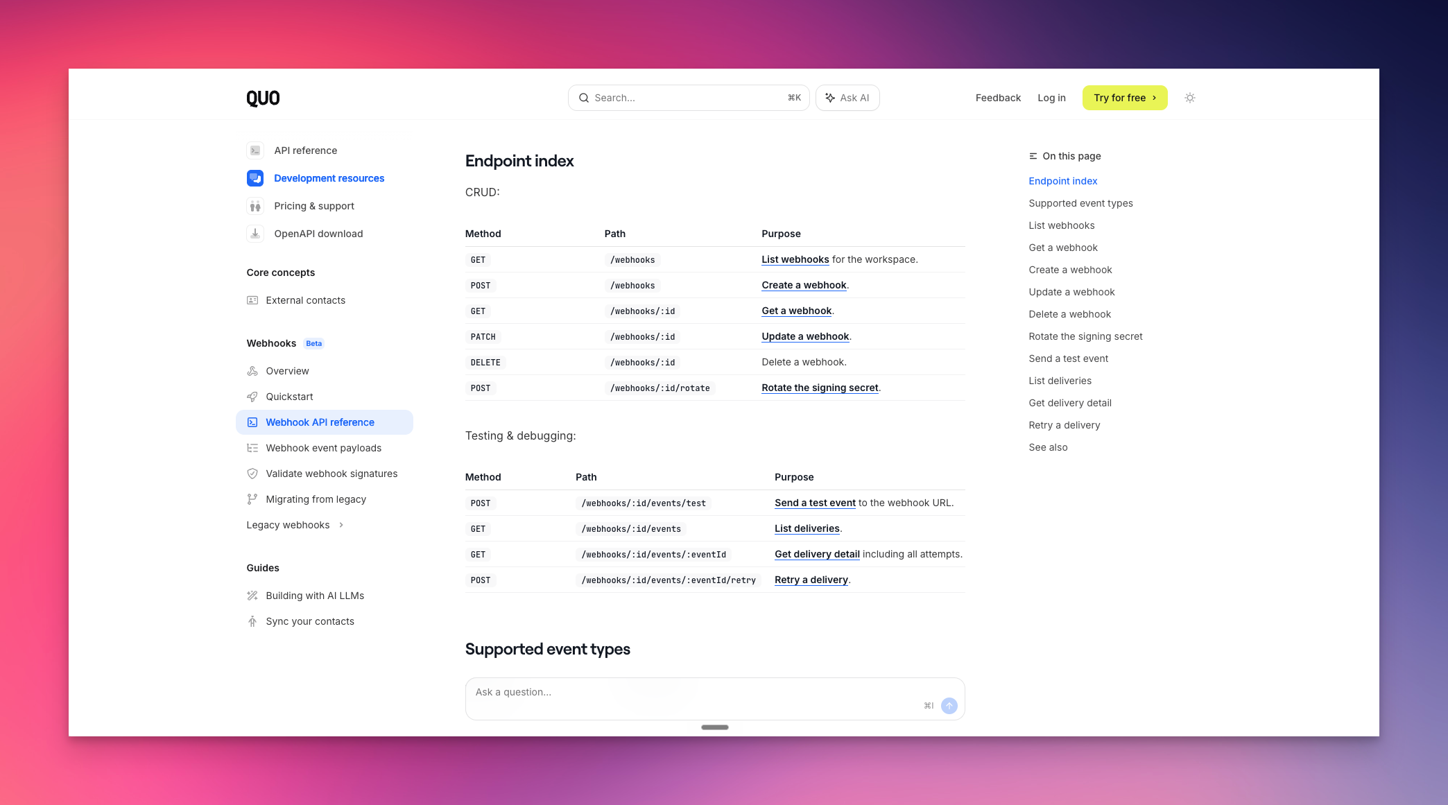 Quo Webhook API