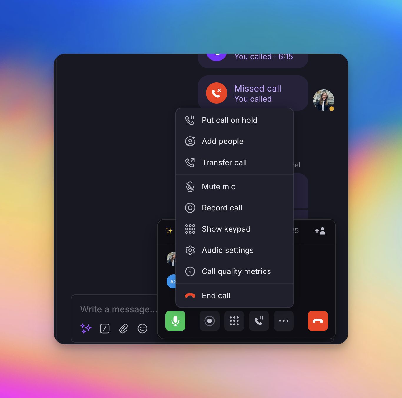 Panel de acceso a diagnósticos de llamadas