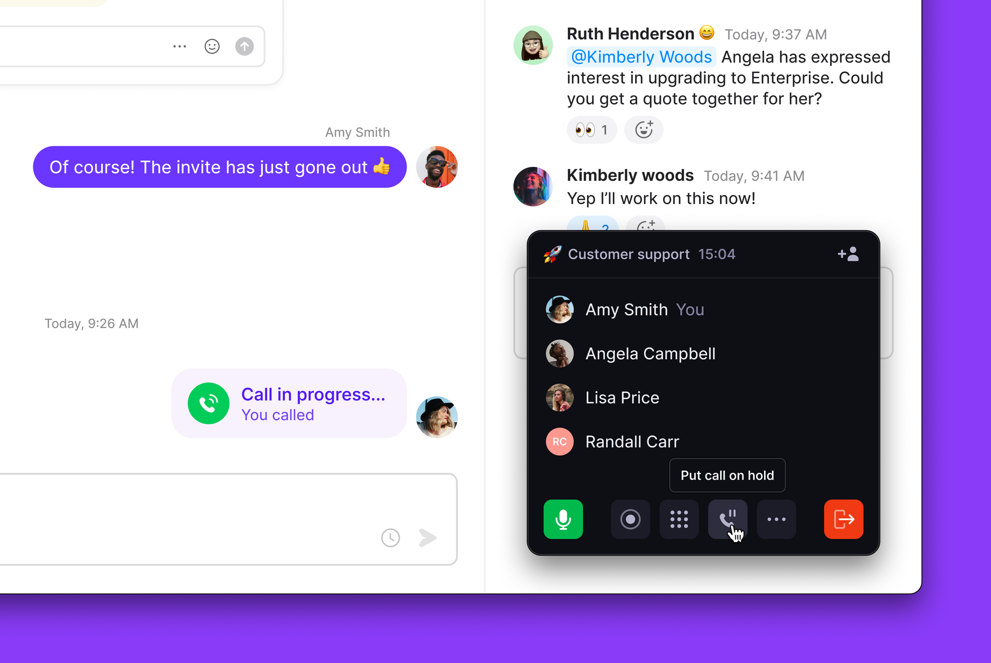 Controles para poner en espera una llamada grupal en escritorio