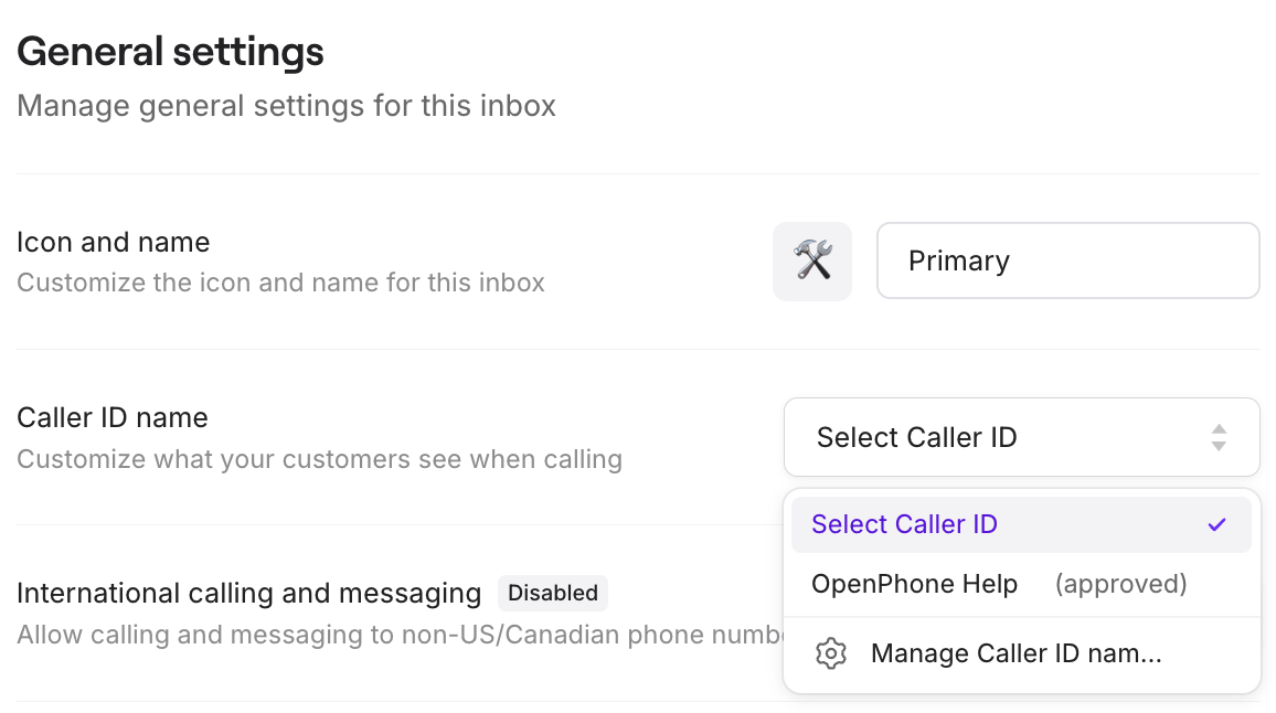Managing caller ID for individual phone numbers