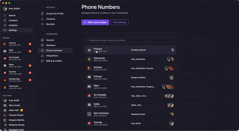 Process of changing phone numbers