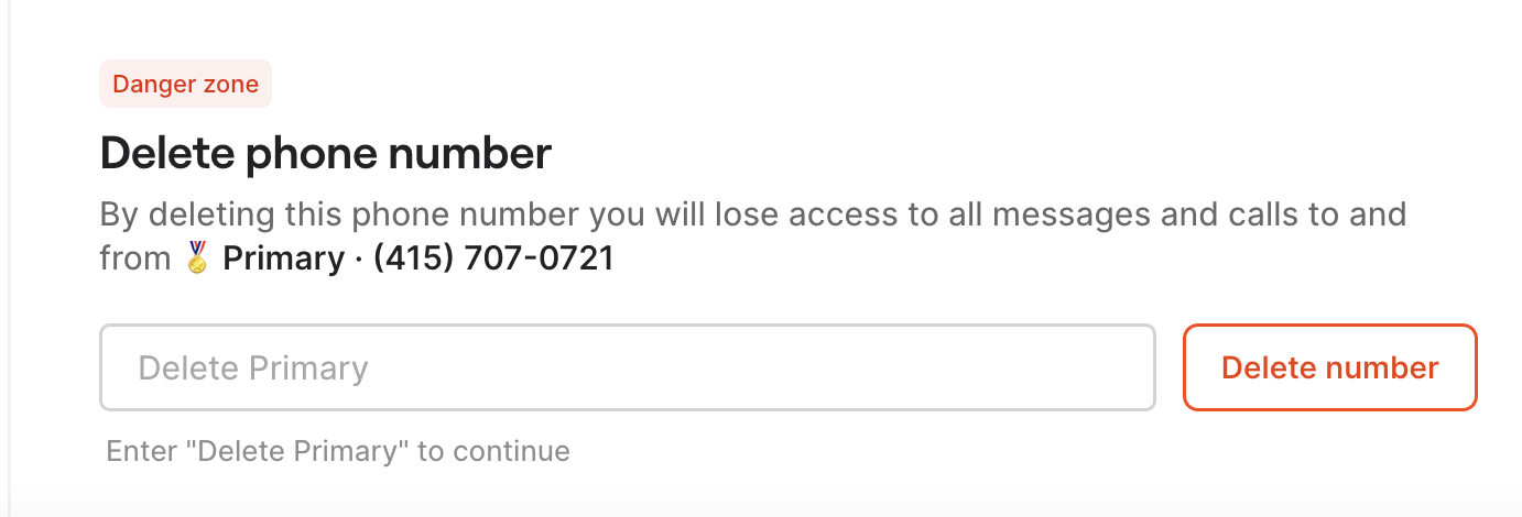 Delete phone number confirmation
