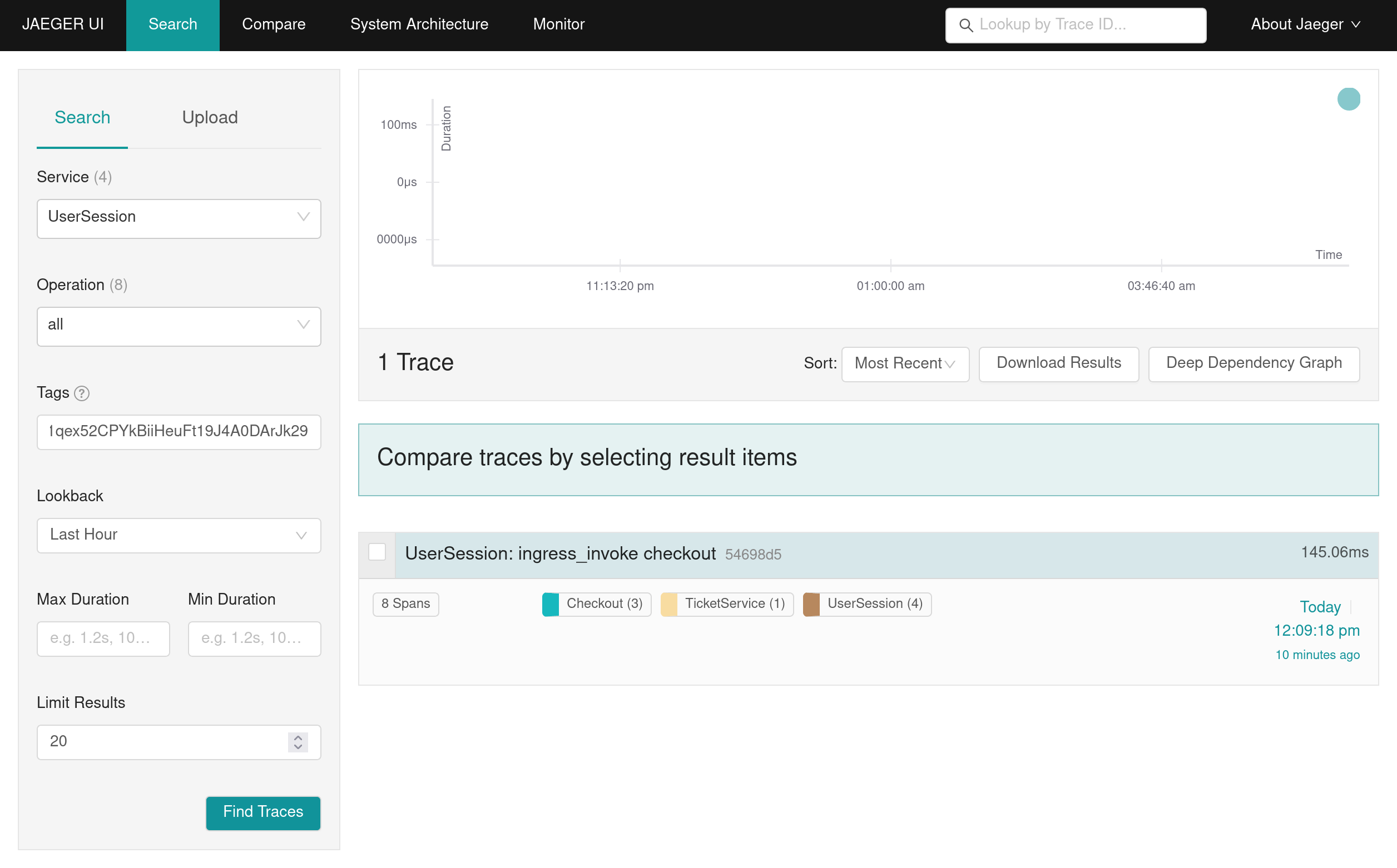 Searching traces by invocation id in the Jaeger UI