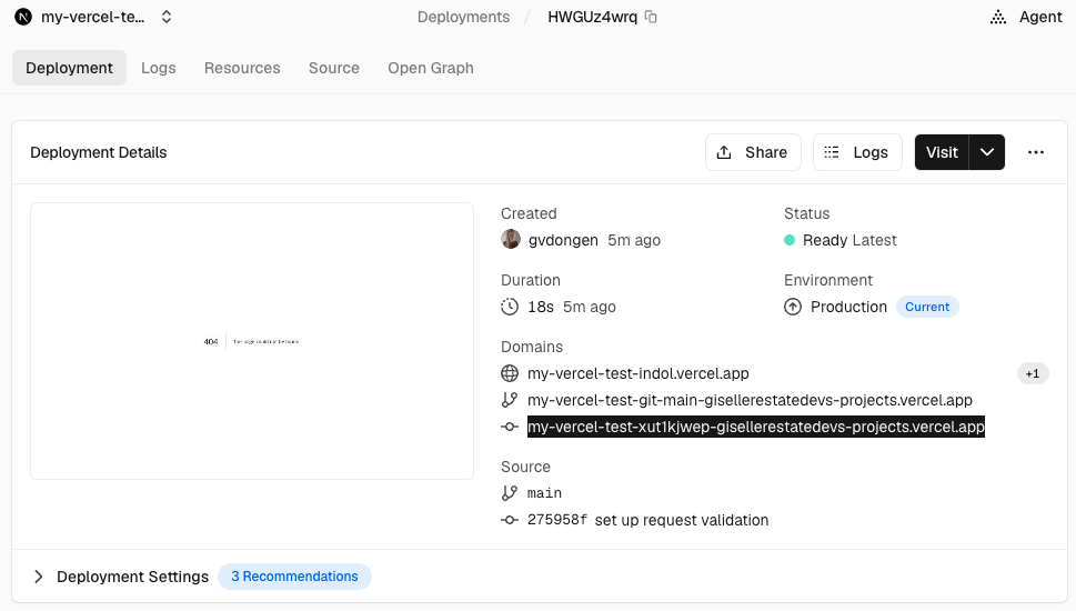 Vercel Commit URL