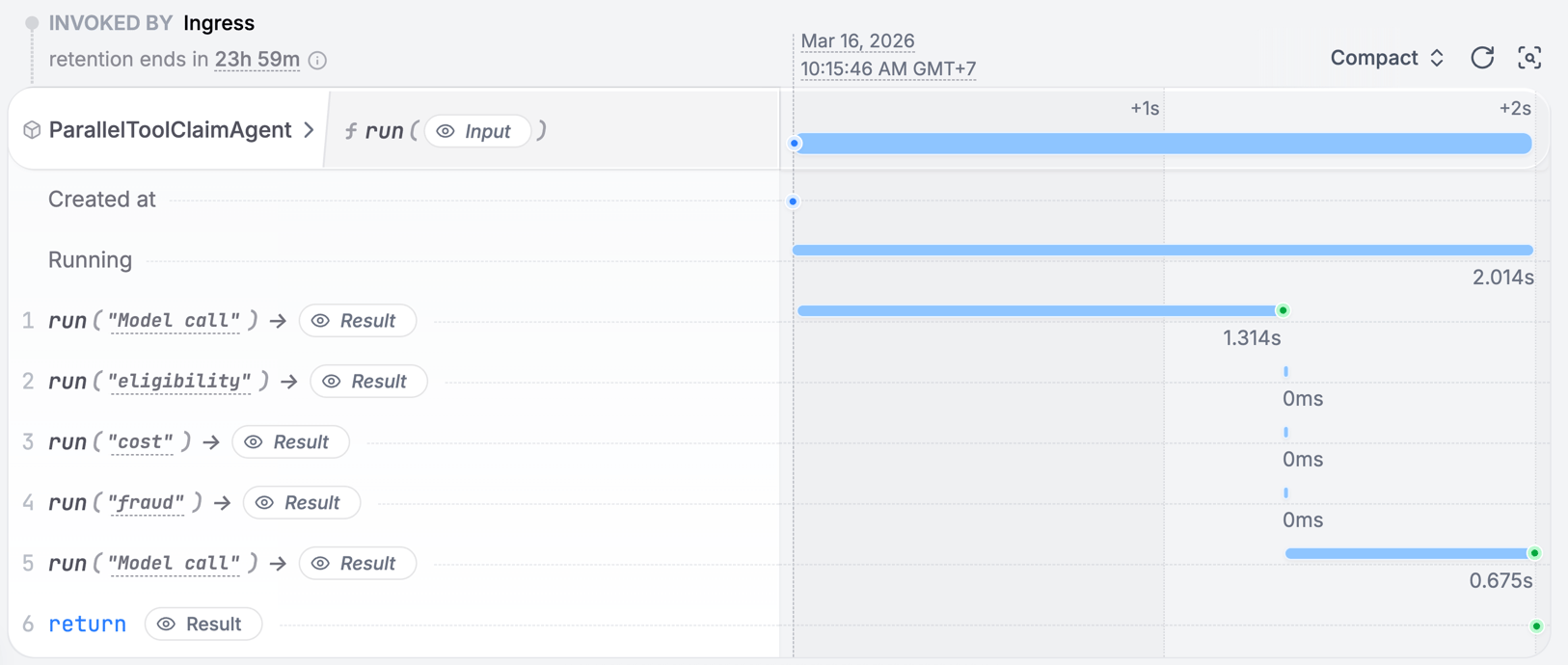 Parallel tool execution trace