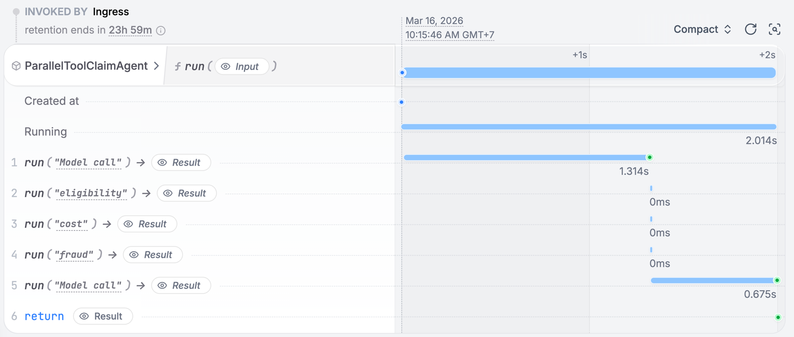 Parallel tool execution trace