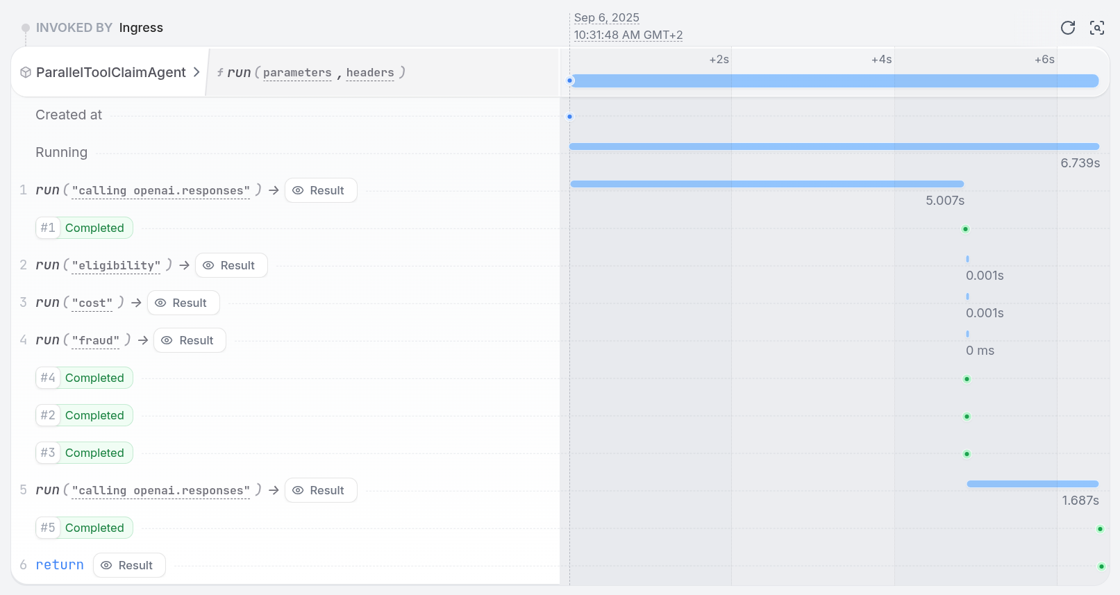 Parallel tool execution trace