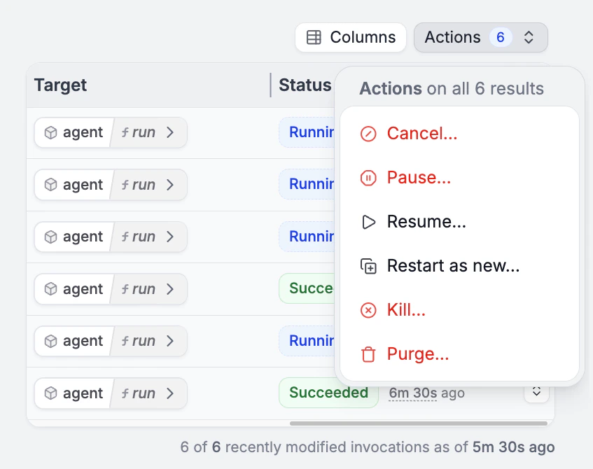 Canceling an agent in the Restate UI