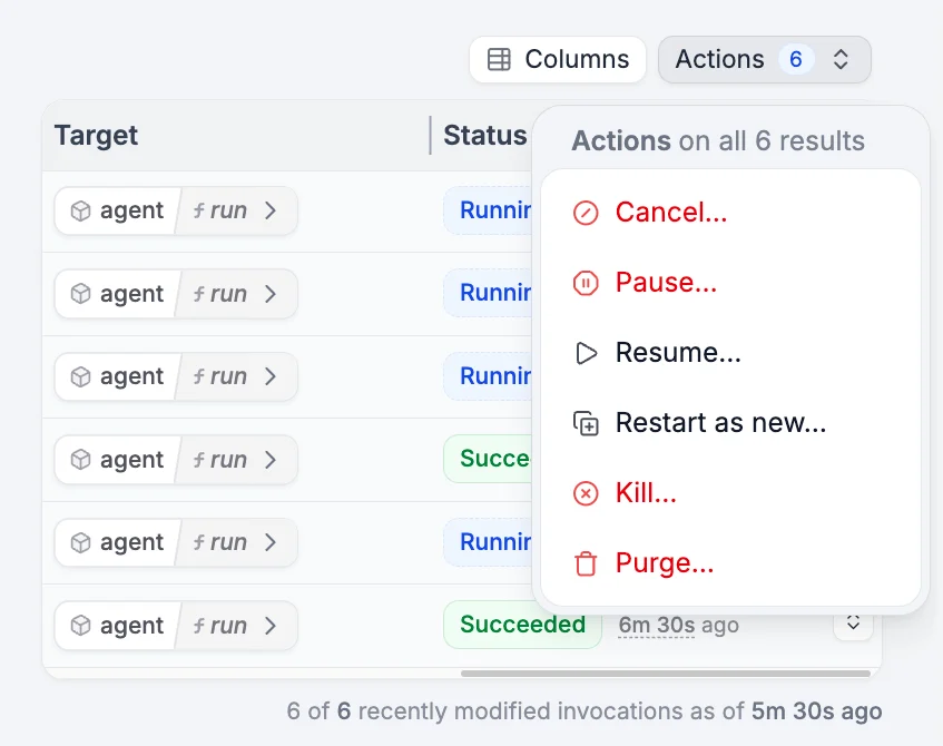 Canceling an agent in the Restate UI