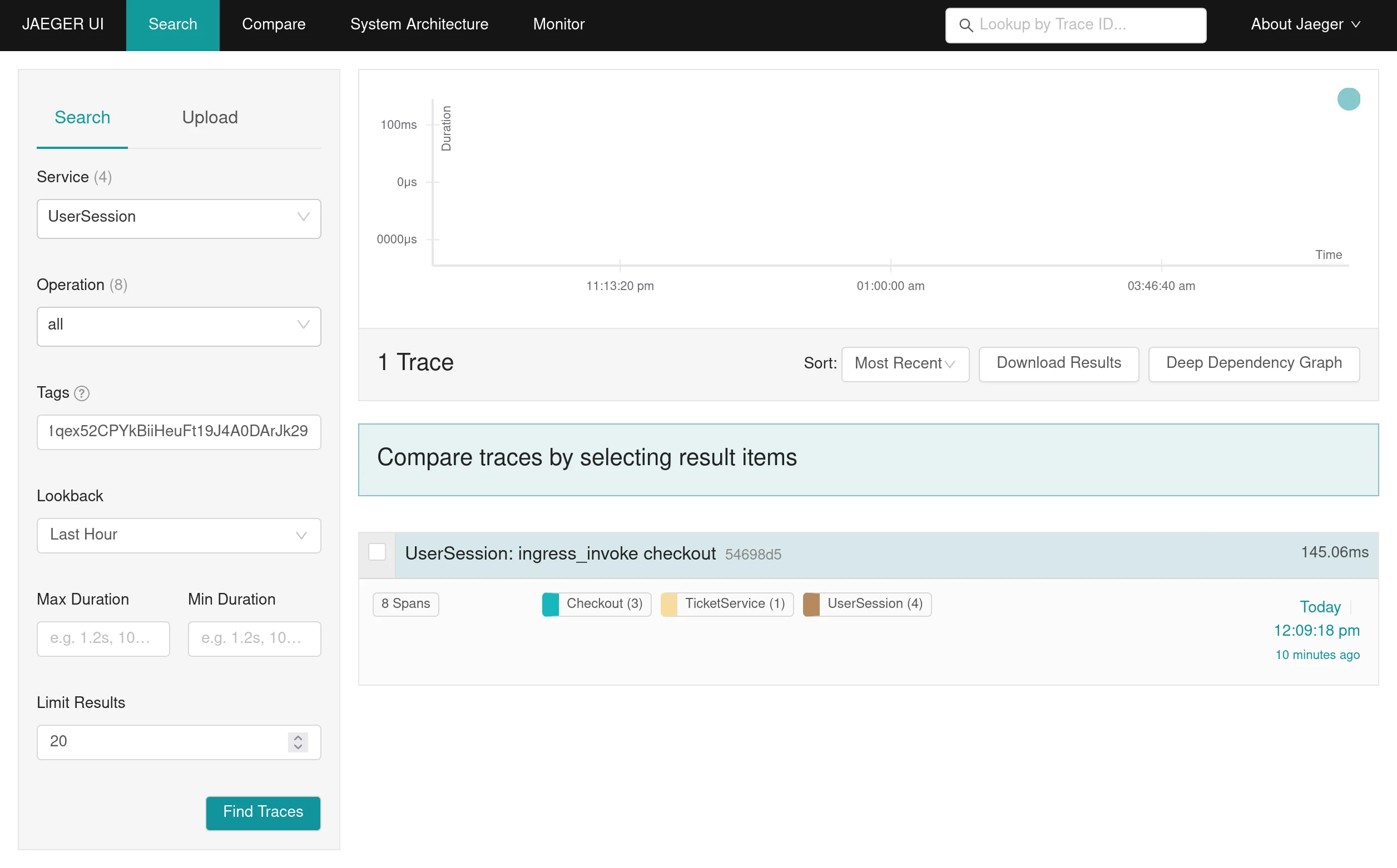 Searching traces by invocation id in the Jaeger UI