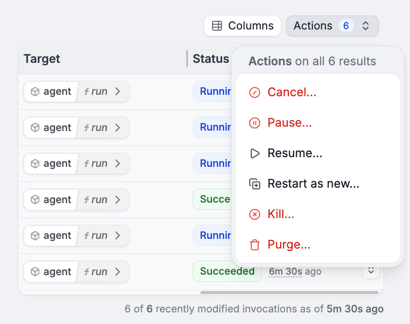 Canceling an agent in the Restate UI