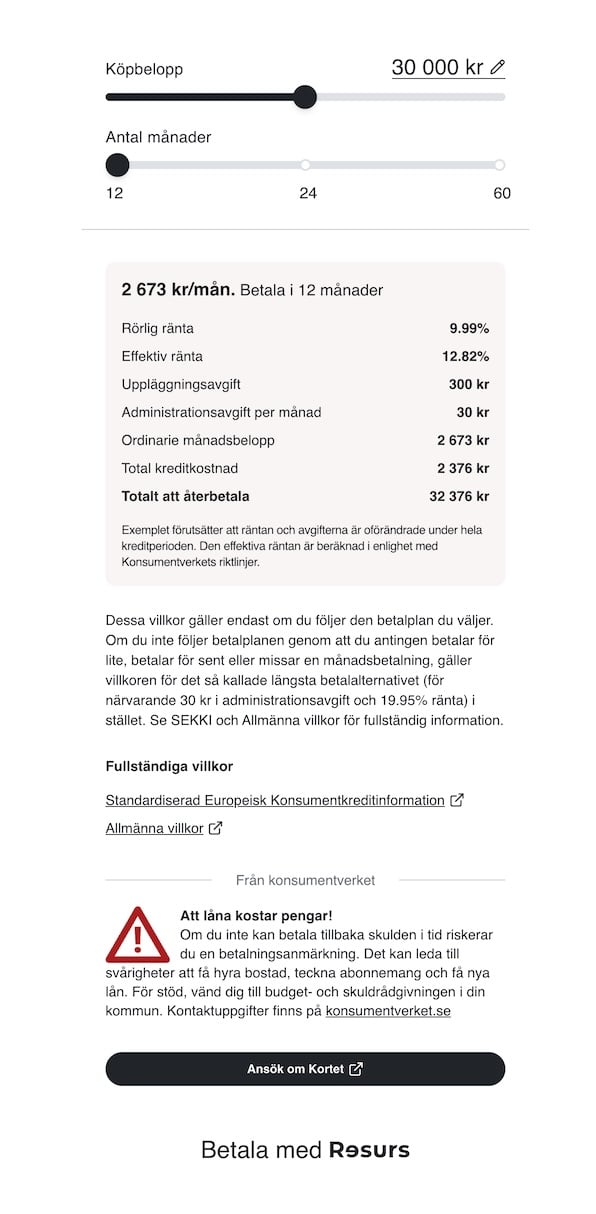 Default price info page showing payment methods, amount slider, and price breakdown