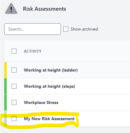 Select a risk assessment