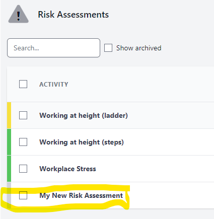 Select a risk assessment