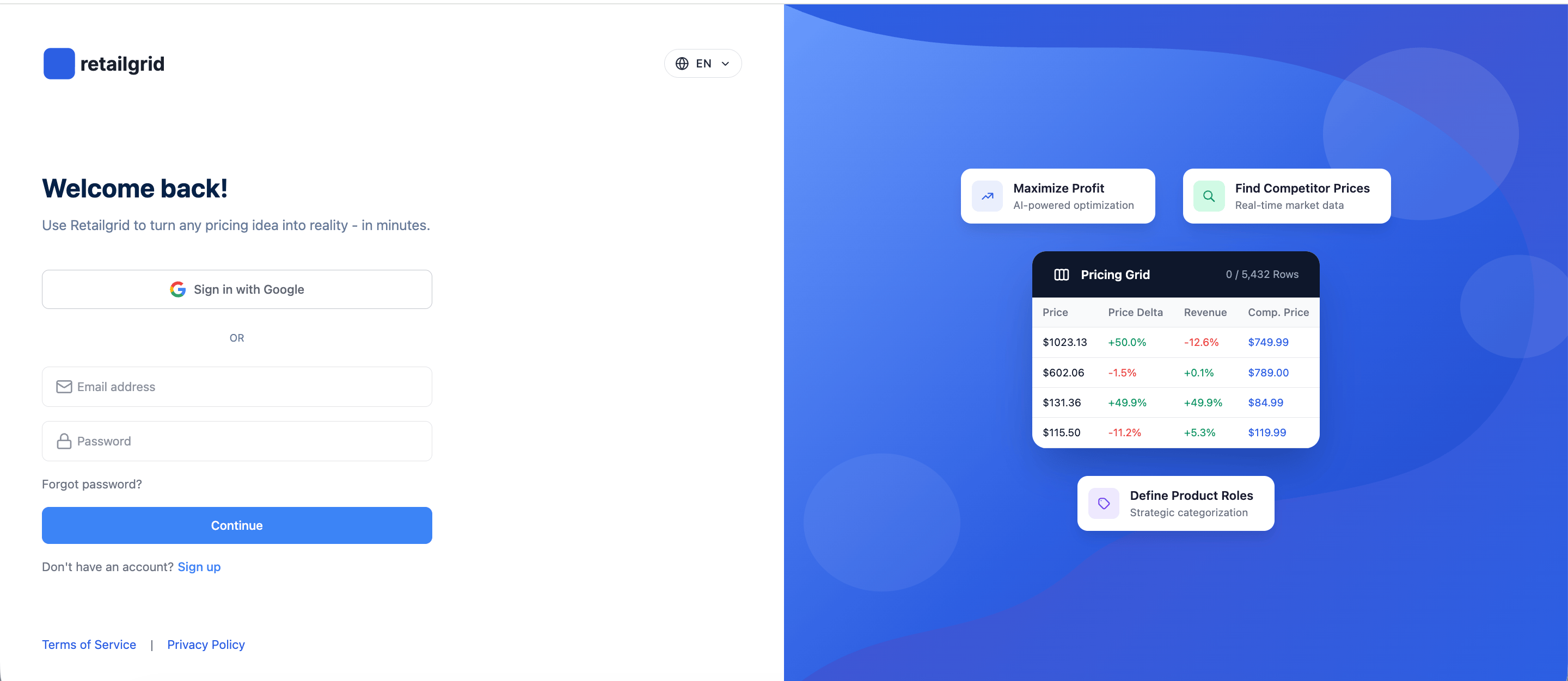 Sign-in page at app.retailgrid.io