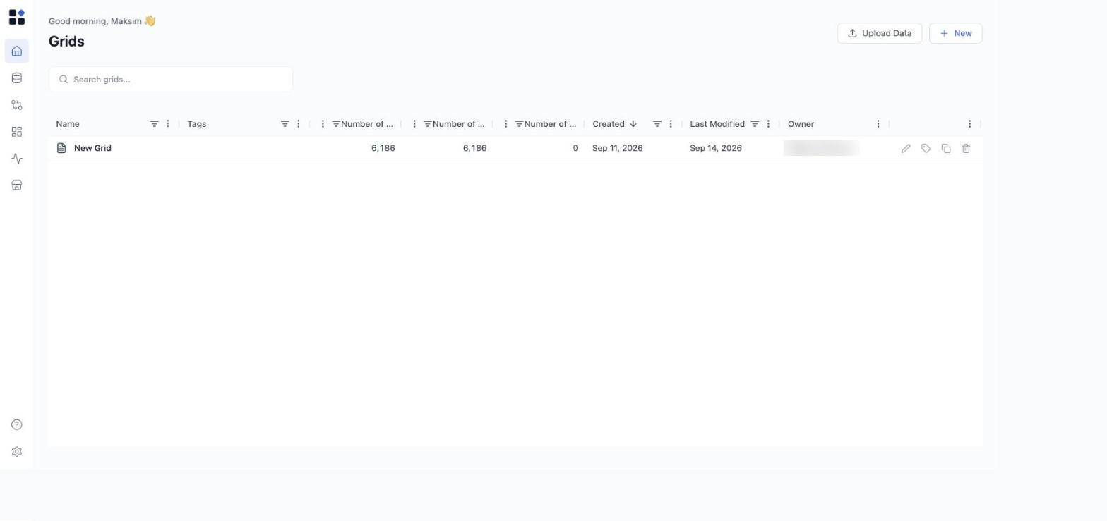 The Grids list - the row actions include Duplicate Grid