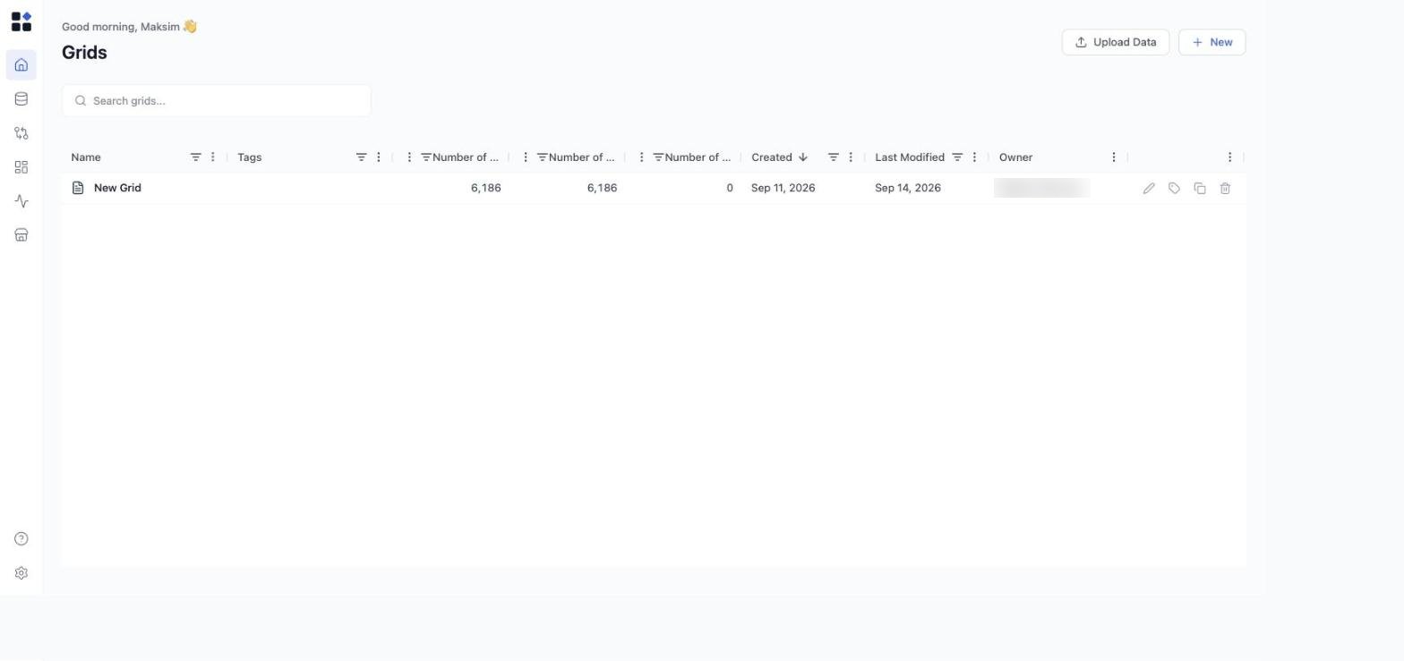 The Grids list - the row actions include Duplicate Grid