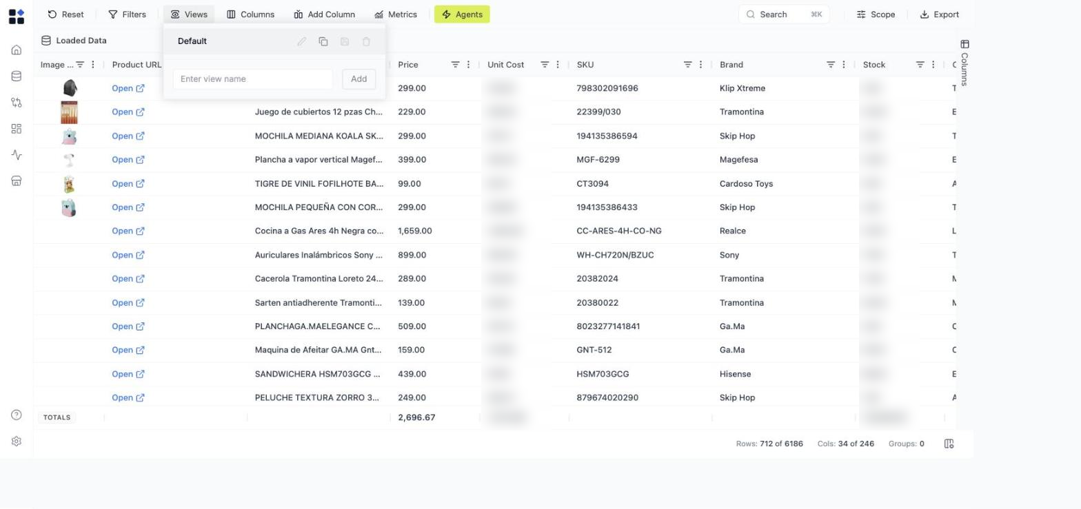 Views panel with saved view list
