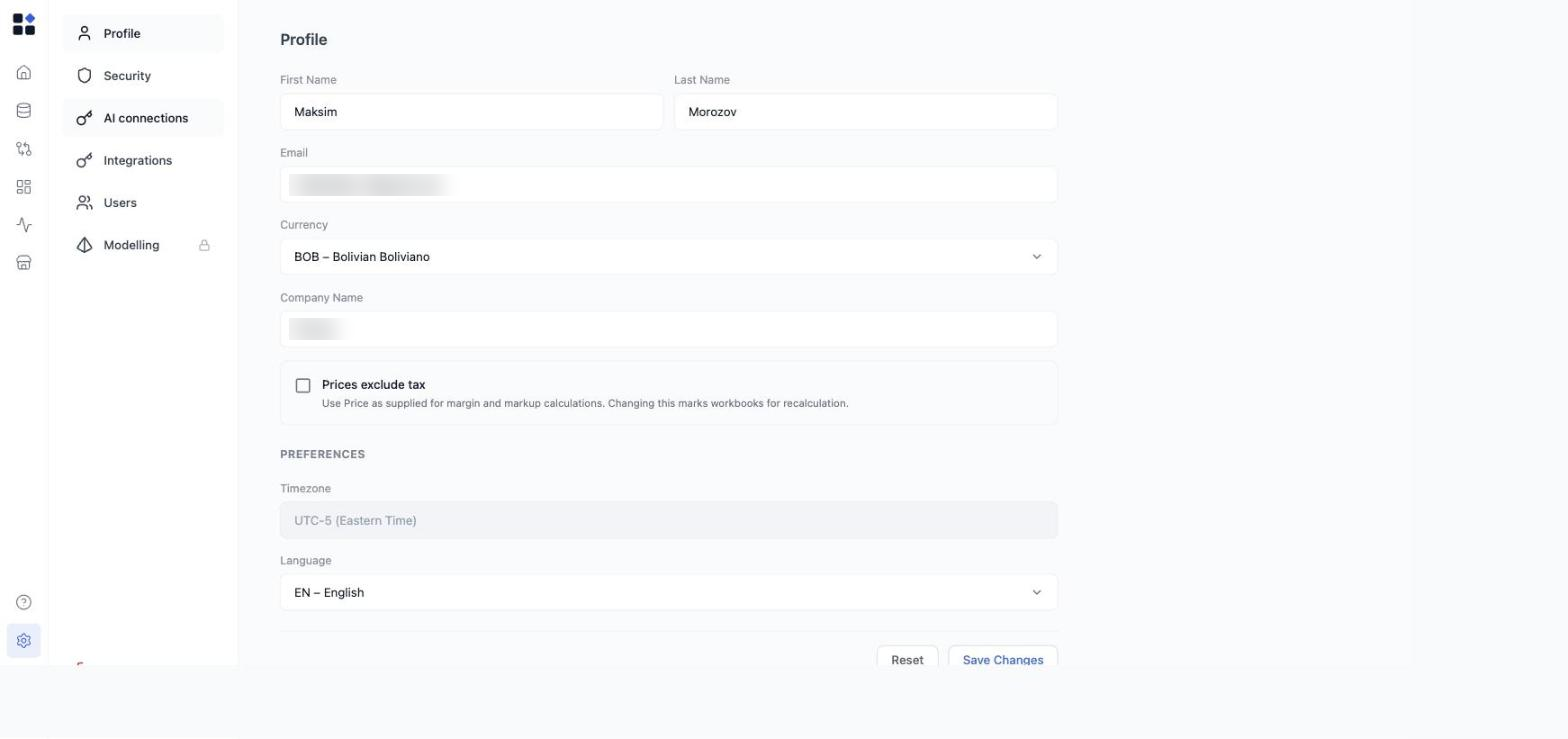 Profile settings page