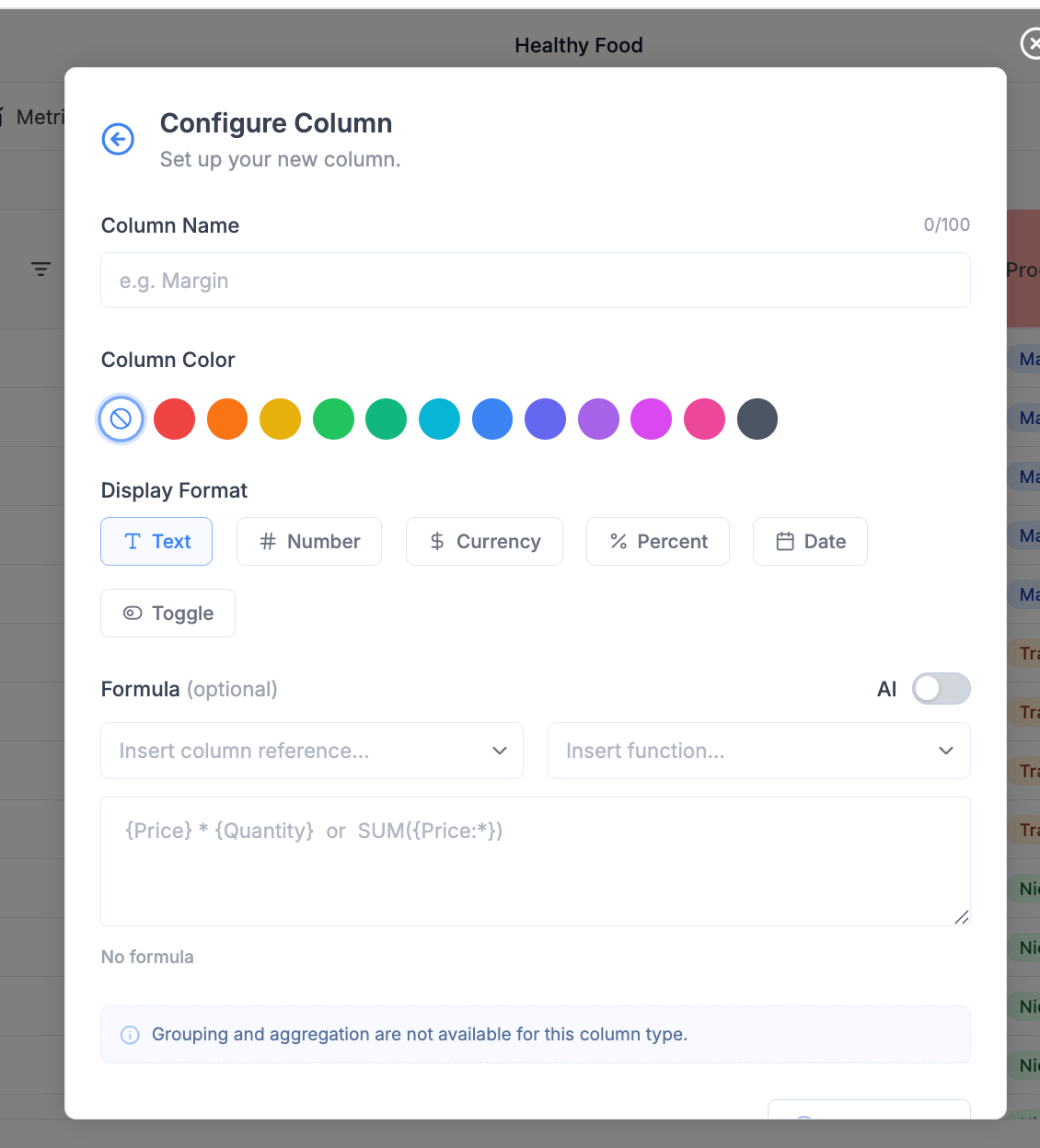 Formula column add dialog