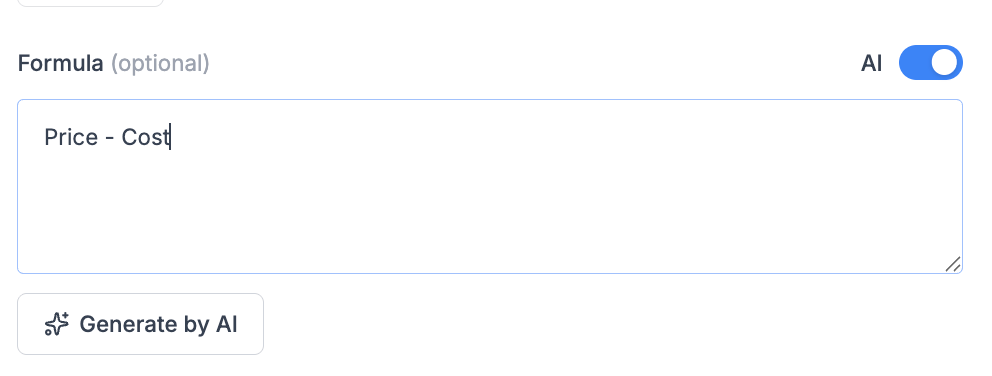 AI toggle in the formula editor