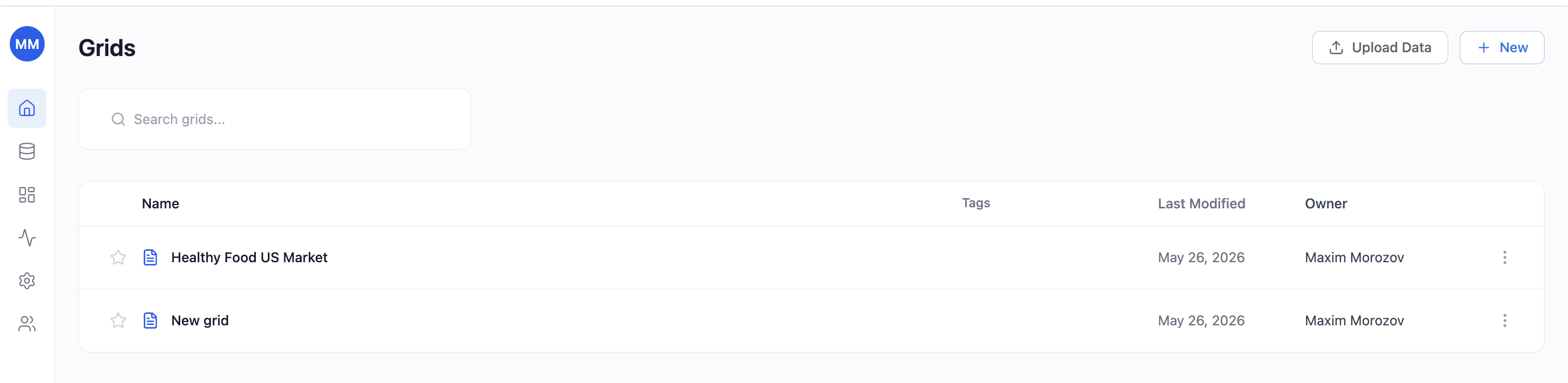 Views panel with saved view list
