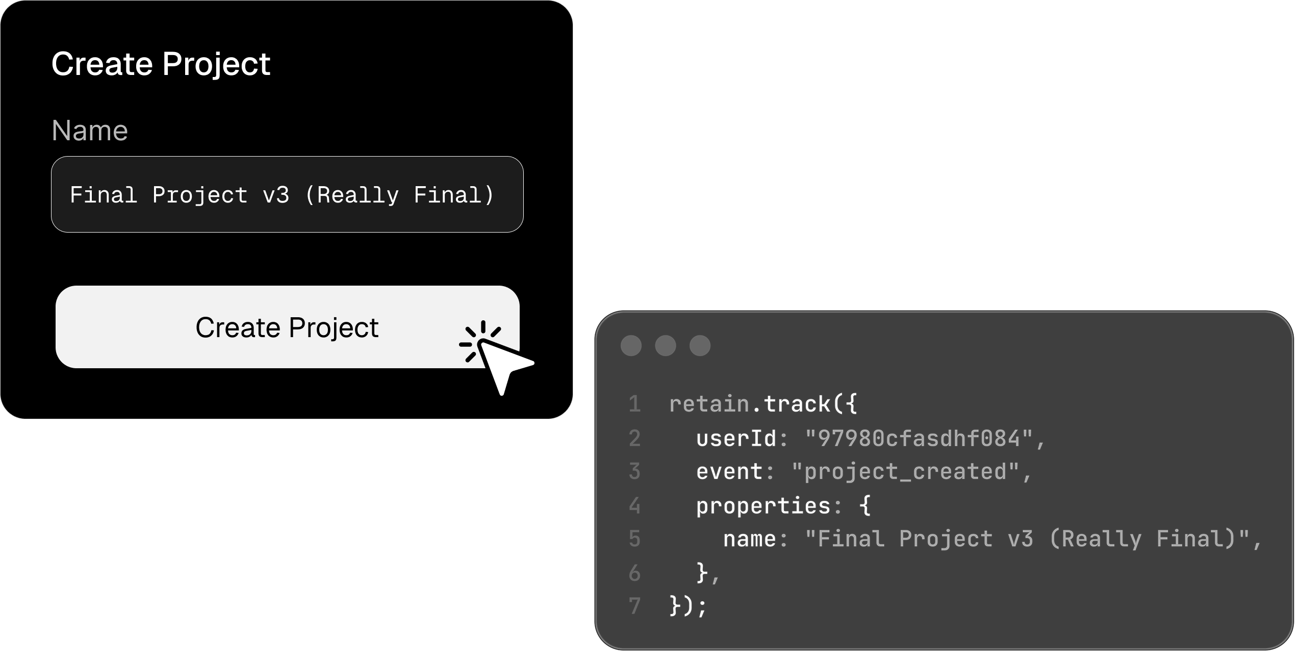 Placeholder: UI example showing an event being tracked (e.g. button click or action)