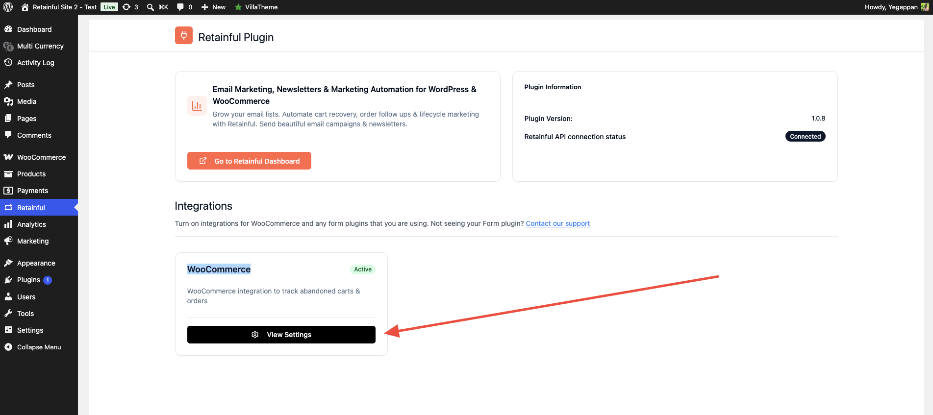 Retainful Woocommerce Settings