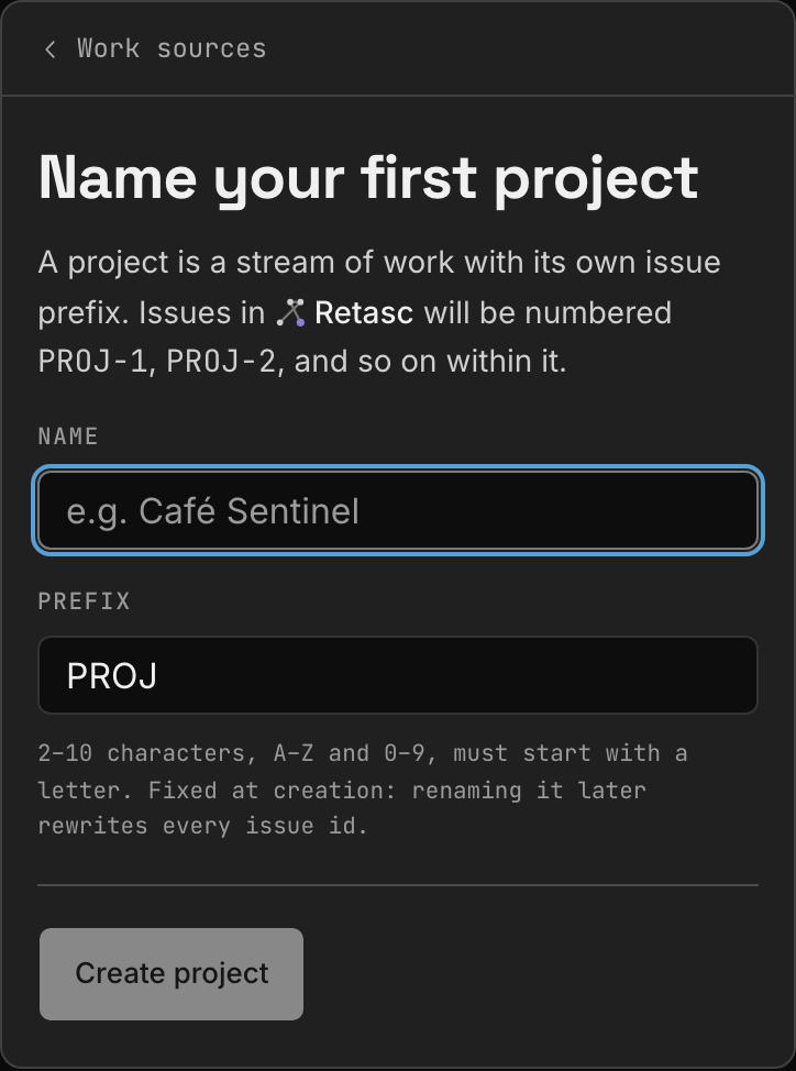 Naming the first project in the Dash, with its issue prefix