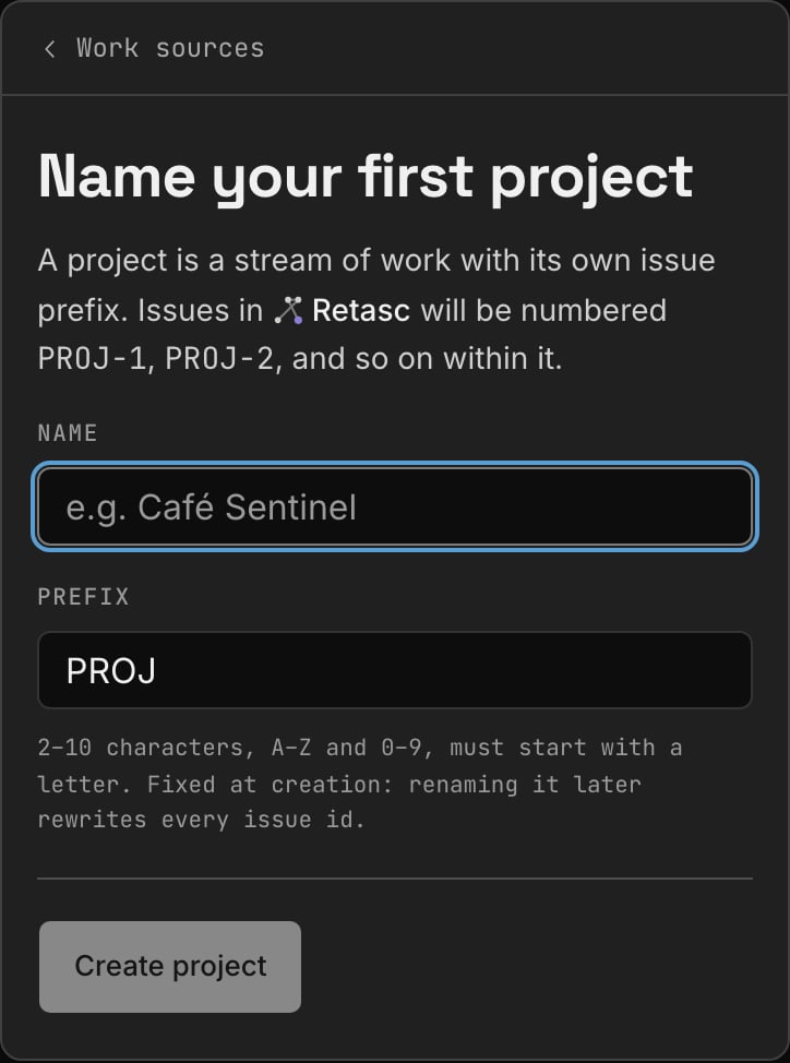 Naming the first project in the Dash, with its issue prefix