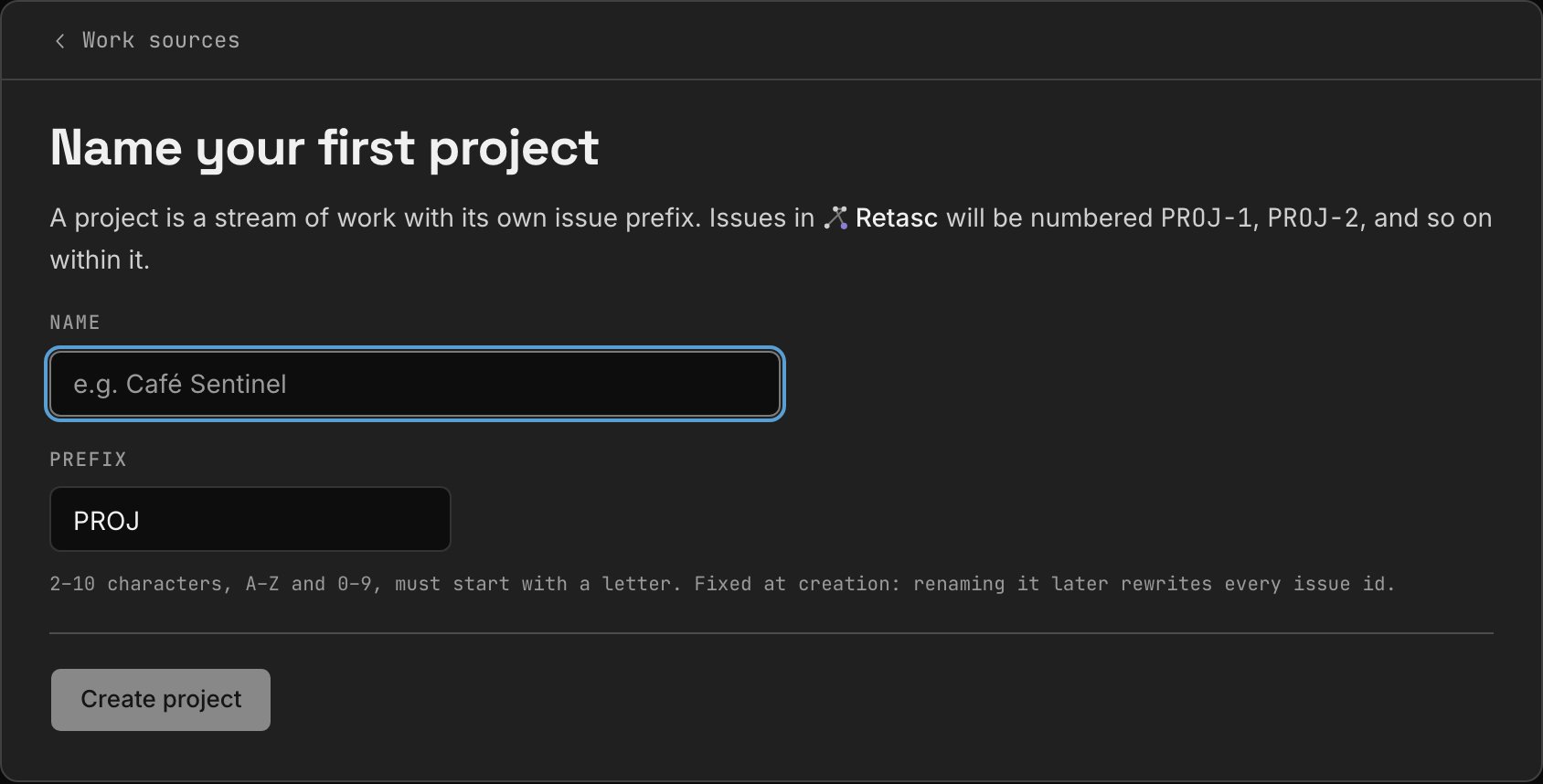 Naming the first project in the Dash, with its issue prefix