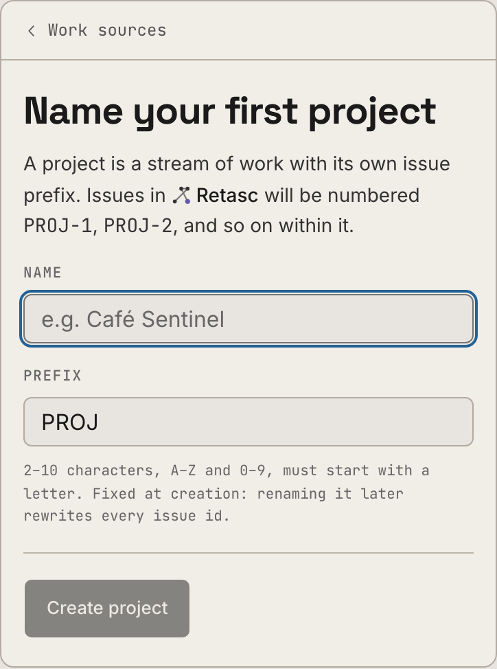 Naming the first project in the Dash, with its issue prefix
