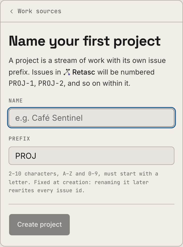 Naming the first project in the Dash, with its issue prefix