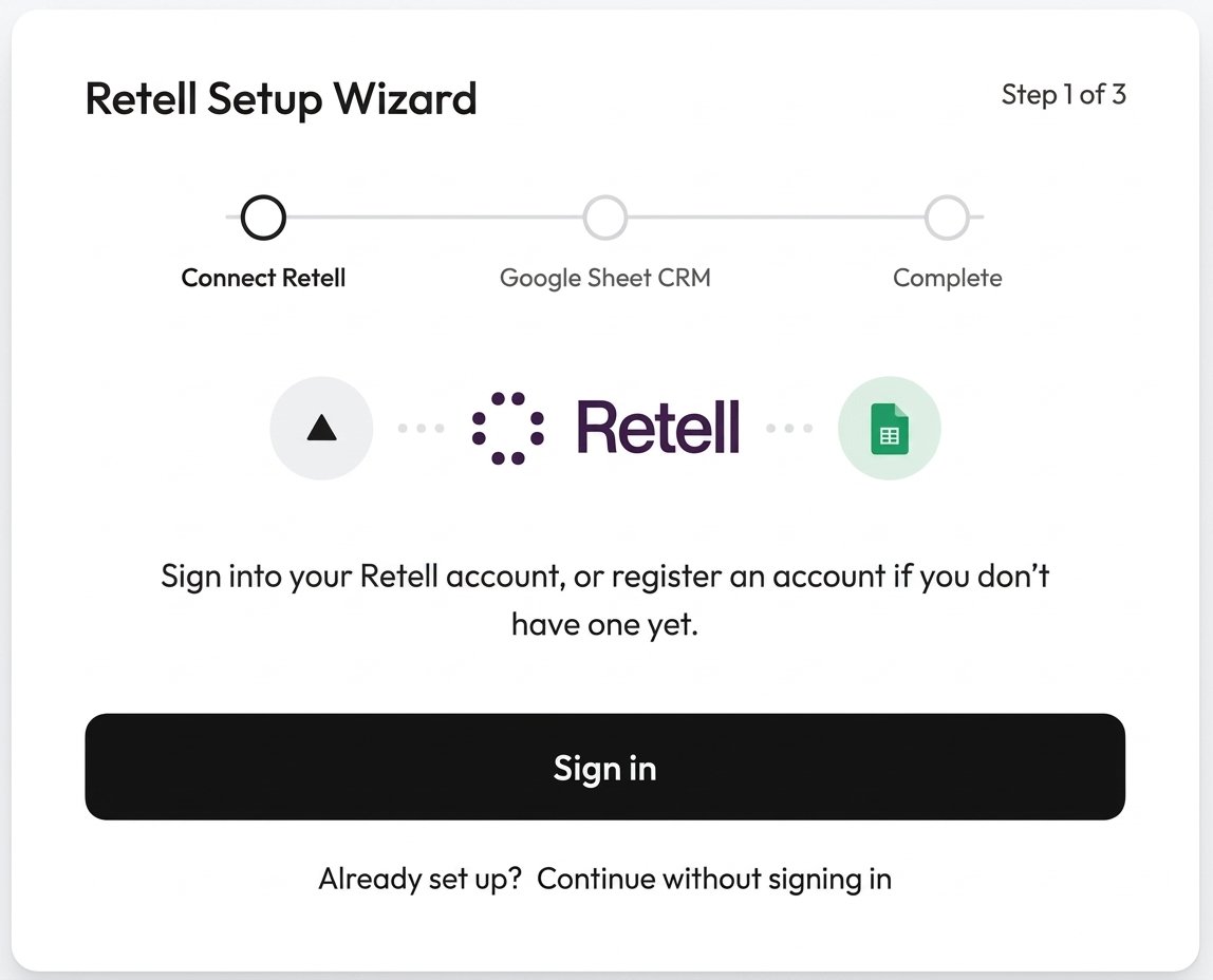 Google Sheets menu showing Retell Open Sidebar and Setup Wizard