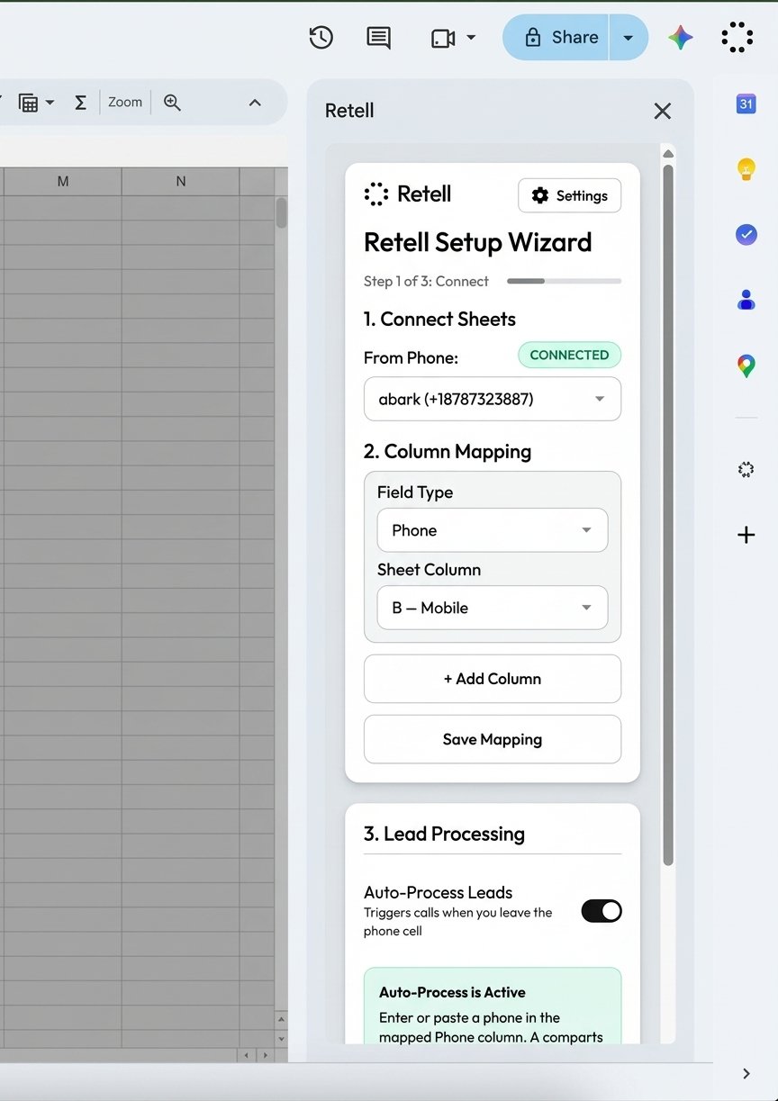 Retell sidebar From Phone selector listing Retell outbound numbers