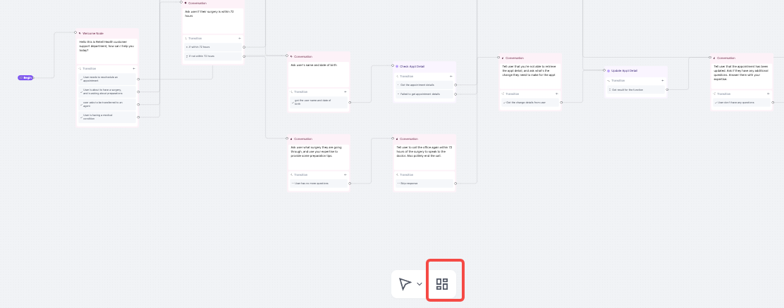 Organize button that automatically arranges nodes for better visibility