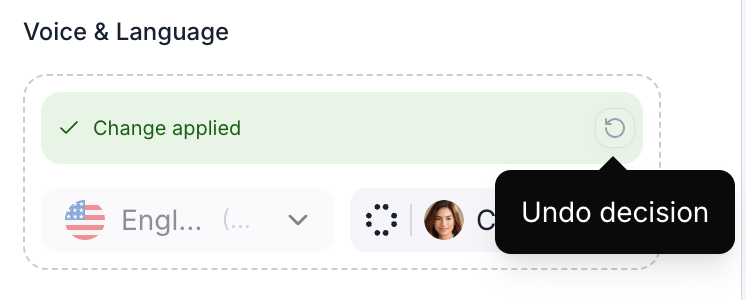 A change showing the applied state with an undo button