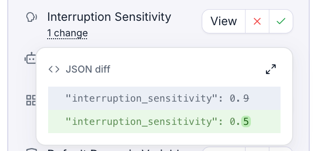 A JSON diff showing removed and added lines for a change