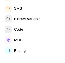 Left sidebar showing the Code node option