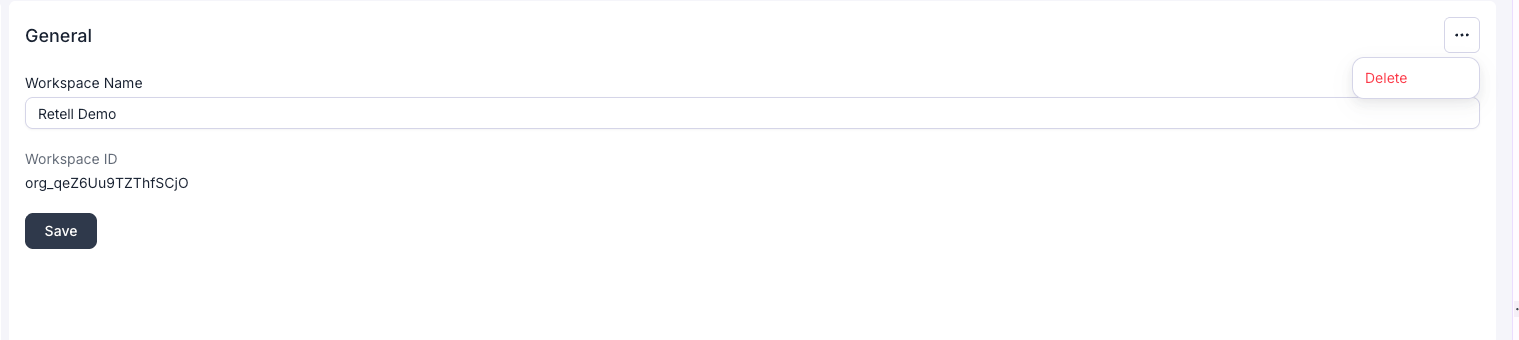 Workspace General settings with Delete option in the options menu