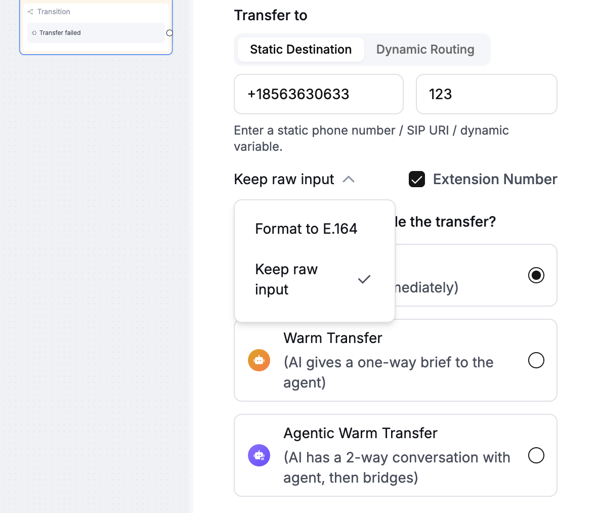 Call transfer node in conversation flow - Retell AI